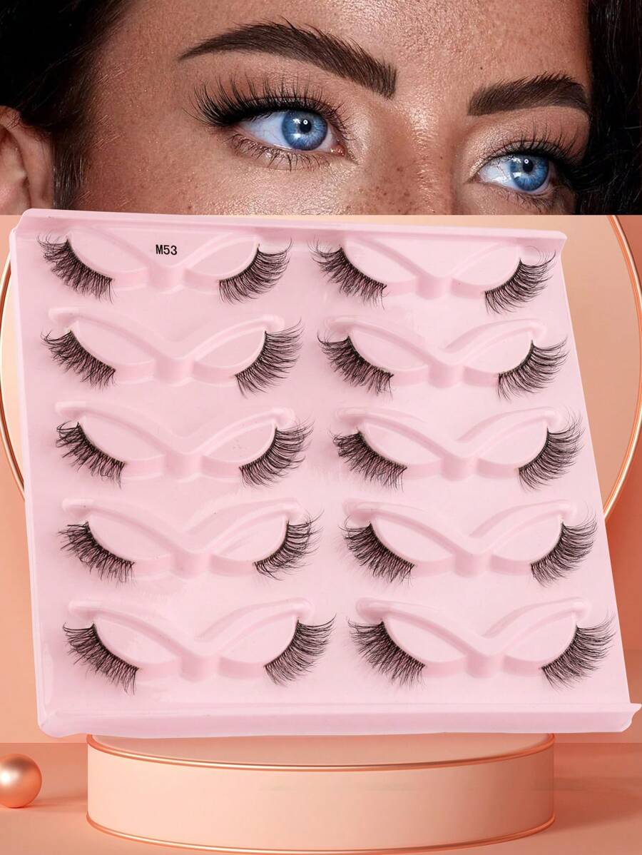 10對眼睫毛,自然長捲、假麝香貂睫毛,可重複使用,增長女士舞會半眼長睫毛 - 眼尾拉長款 - 查看 1