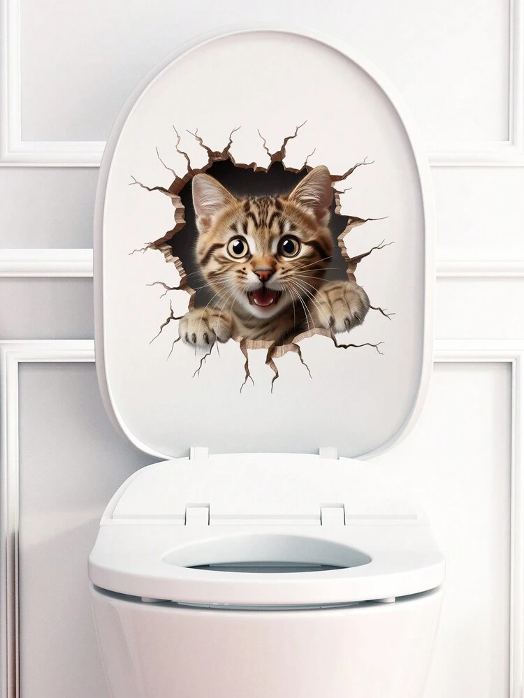Adesivi Per Wc Adesivi Toilette Simpatico Gatto Shh Sedile Wc Art Murale Cartone Animato Rimovibile Gatto Adesivo Per Porta Del Bagno Poster Divertente Decorazione Domestica Fai Da Te