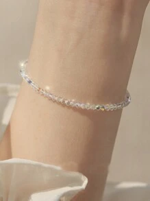1pc Sparkling White Crystal Bracelet For Women, Layering Jewelry With Texture, Versatile Accessory For Daily Wear, Great New Year Gift - Beaded Bracelet - View 1