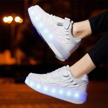 Summer Led Light Sport Shoes With Two Small Wheels For Teenagers, Couples, Breathable, Low-Cut, Outdoor Roller Skates, Men's And Women's Shoes