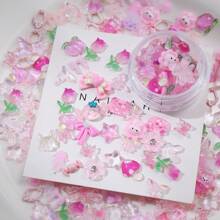 1bottle Randomly Mixed Japanese Style Diy Nail Art Decorations Including Cartoon Flowers, Frames, And Stars Nail Charms Nail Gems Nail Supplies - Multicolor - View 6