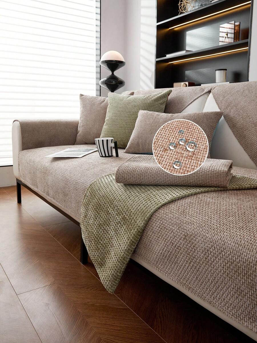 1入組加厚防水尚絨沙發墊，現代日式風格柔軟的寵物友好沙發套，具防水和防滑功能，可保護家具免受污垢和刮傷。單件售賣，適用於L形沙發和1/2/3/4座椅沙發 - 咖啡棕 - 查看 1