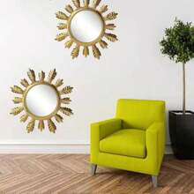 European Style Artistic Living Room Wall Mirror, Elegant Flower Shape Design - Gold - View 2