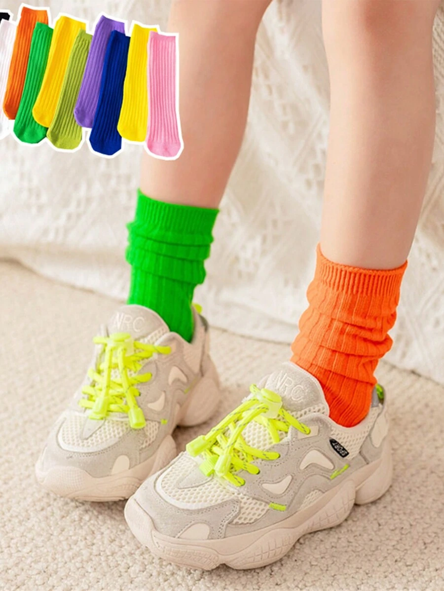 兒童堆積襪,無跟直針條紋中筒襪,過膝長襪 - 綠色 - 查看 1