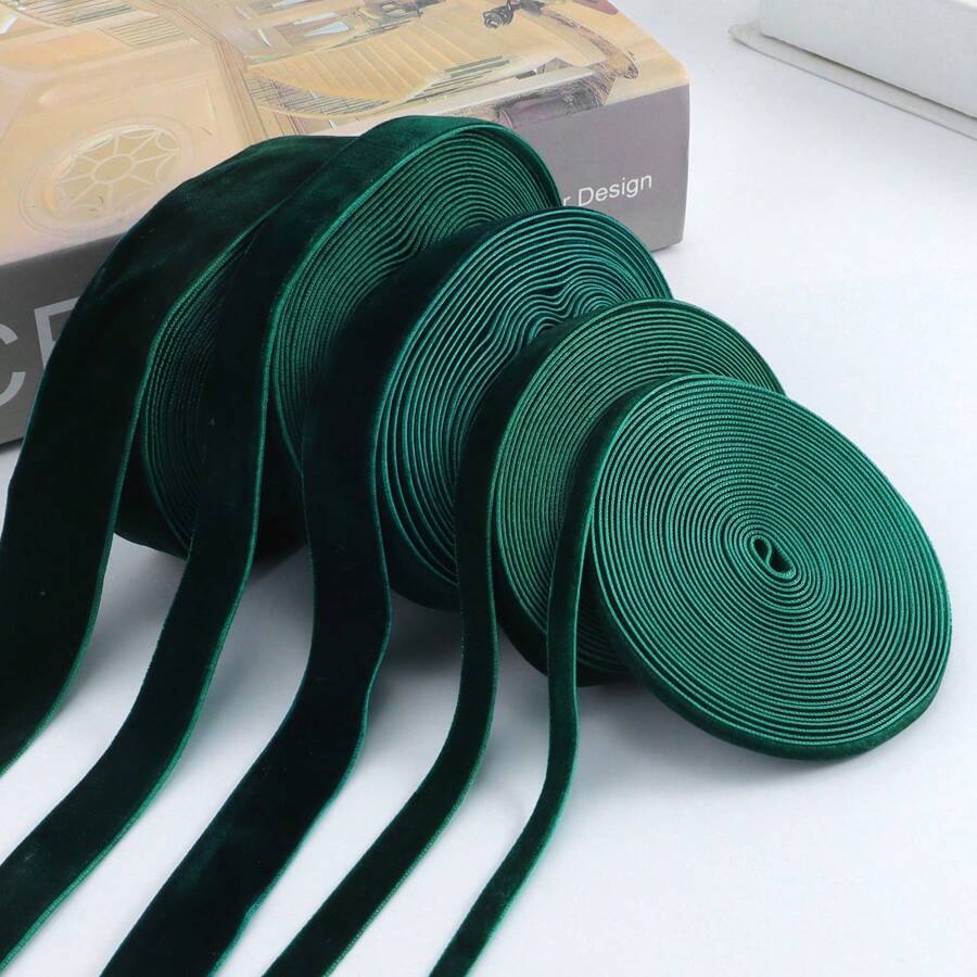 1pc 4.57m/15ft Olive Green Single-Sided Non-Stretch Colorful Flocked Ribbon, Flocked Satin Ribbon, Flocked Bow Ribbon For DIY Clothing, Christmas Tree, Cabinet, Christmas, Valentine's Day Holiday Decoration (Length May Vary Slightly Due To Handmade Measurement) - Dark Green - View 1