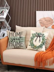 4入組春季主題抱枕套,附有網格、花環、蝴蝶結、字母、草、蝴蝶、葉子設計,用於家居裝飾 - 彩色 - 查看 5