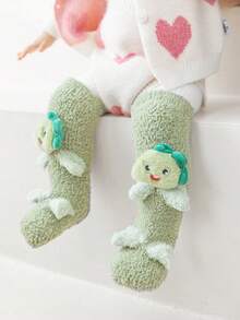 Winter Thickened Plush Non-Slip Floor Socks For Baby, Toddler And Big Kids With Cute Cartoon Bear, Over Knee Length - Green - View 2