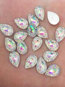 50pcs Random Mixed Color Ab Resin Miniature Peacock Eye-Shaped Iridescent Drops, 7*12mm, Flat Back, 3d Rhinestone, Perfect For Diy Crafts, Scrapbooking And Phone Case Decoration, Fashion Accessories And Wedding Embellishments
