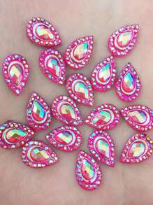 50pcs Random Mixed Color Ab Resin Miniature Peacock Eye-Shaped Iridescent Drops, 7*12mm, Flat Back, 3d Rhinestone, Perfect For Diy Crafts, Scrapbooking And Phone Case Decoration, Fashion Accessories And Wedding Embellishments