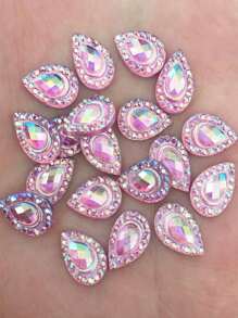 50pcs Random Mixed Color Ab Resin Miniature Peacock Eye-Shaped Iridescent Drops, 7*12mm, Flat Back, 3d Rhinestone, Perfect For Diy Crafts, Scrapbooking And Phone Case Decoration, Fashion Accessories And Wedding Embellishments