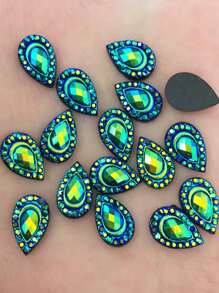 50pcs Random Mixed Color Ab Resin Miniature Peacock Eye-Shaped Iridescent Drops, 7*12mm, Flat Back, 3d Rhinestone, Perfect For Diy Crafts, Scrapbooking And Phone Case Decoration, Fashion Accessories And Wedding Embellishments