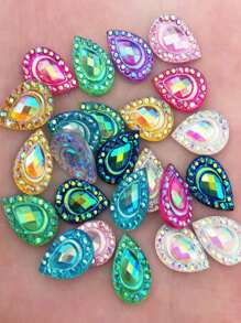 50pcs Random Mixed Color Ab Resin Miniature Peacock Eye-Shaped Iridescent Drops, 7*12mm, Flat Back, 3d Rhinestone, Perfect For Diy Crafts, Scrapbooking And Phone Case Decoration, Fashion Accessories And Wedding Embellishments