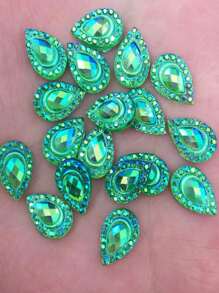 50pcs Random Mixed Color Ab Resin Miniature Peacock Eye-Shaped Iridescent Drops, 7*12mm, Flat Back, 3d Rhinestone, Perfect For Diy Crafts, Scrapbooking And Phone Case Decoration, Fashion Accessories And Wedding Embellishments