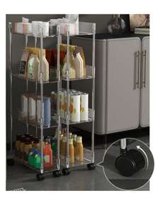 WORTHBUY 1pc Multi-Functional Four-Layer Plastic Storage Rack, Movable Snack Drink Vegetable Storage Cart, Ideal For Kitchen, Living Room And Bathroom - Clear - View 4