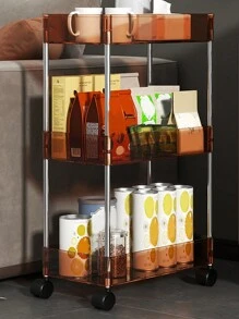 WORTHBUY 1pc Multi-Functional Four-Layer Plastic Storage Rack, Movable Snack Drink Vegetable Storage Cart, Ideal For Kitchen, Living Room And Bathroom - Clear - View 5