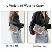 鱷魚紋肩背包迷你鏈帶斜跨包女士pu皮方形錢包 - 淺藍色 - 查看 8