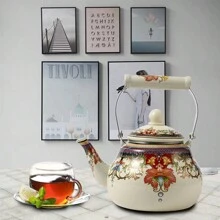 1pc 1.5-2.5l Elegant Ceramic Handle Thickened Enamel Tea/Coffee Pot; Vintage Style Flat-Bottom Enamel Pot With Enamel Interior For Home Or Restaurant Use, Can Be Used On Induction Cooker/Gas Stove; Available In 3 Sizes, Can Be Used For Festivals, Family Gatherings, Dinner Parties; Suitable As Gift - Rare Pear-shaped Pot - View 2