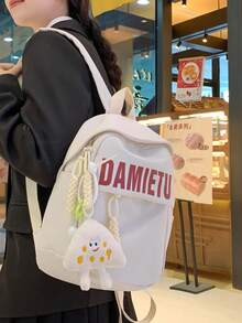 Fashionable And Sports Cute Pendant Student Shoulder Vitality Backpack - White - View 3