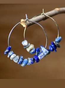 1 对手工制作的不对称天然石欧美风格个性化海滩耳环，带串珠吊坠和大圈 - 圓形 - 查看 17