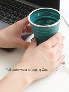 1只矽膠折疊杯具有蓋子,便攜迷你伸縮杯,戶外旅行杯,露營杯 - 灰湖藍 - 查看 3