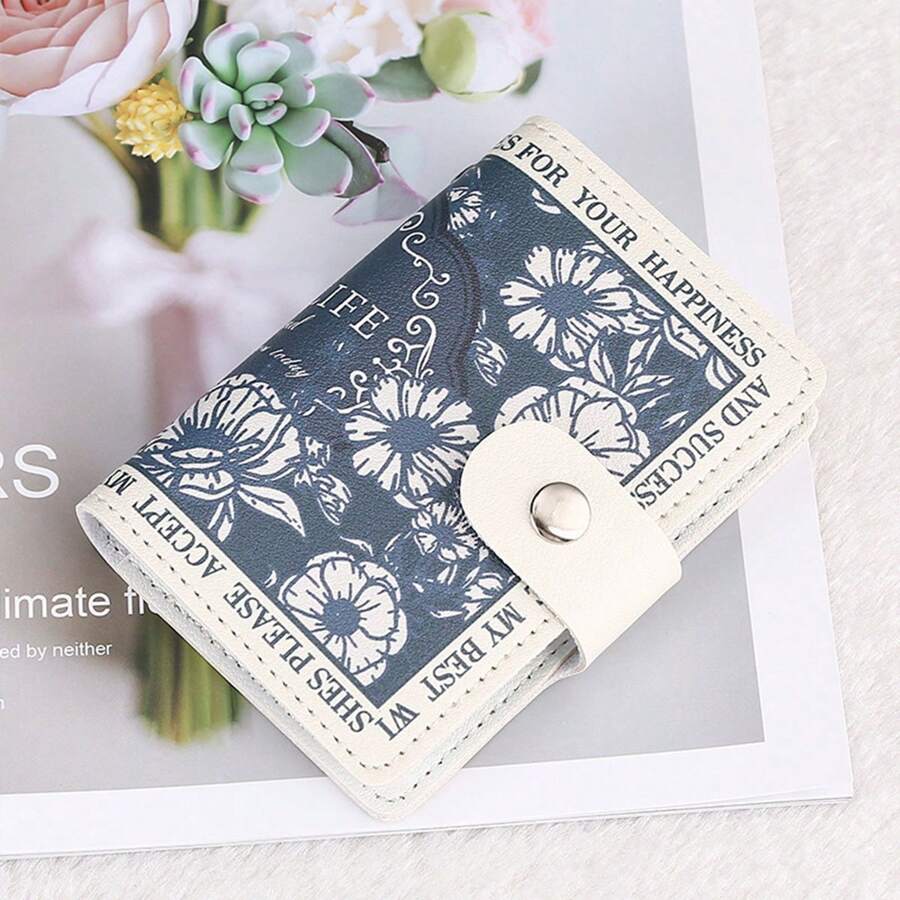 1Pc Oil Painting PU Leather Card Holder: Perfect For IC/ID Cards, Bank Cards And Business Cards Flower Animation Card Holder Anti-Degaussing Multi-Card Slots Bank Card Holder Document Holder Valentine's Day Gift, Gift For Girlfriend, Gift For Wife, Mother, Colleague, Friend - Blue - View 1