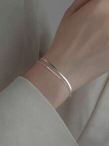 1pc Minimalist Ins Cool S925 Sterling Silver Double Layer Snake Bone Chain Bracelet For Women Gift High-End Jewelry - Silver - View 1