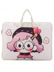 Cartoon Girl Printing Laptop Bag For Girls Women 15"Laptop Bag With Shoulder Strap And Luggage Strap - Light Pink - View 2