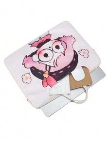 Cartoon Girl Printing Laptop Bag For Girls Women 15"Laptop Bag With Shoulder Strap And Luggage Strap - Light Pink - View 7