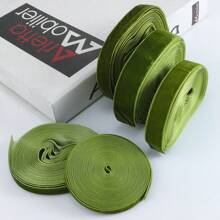 1pc 4.57m Long Olive Green Single-Sided Non-Elastic Colored Flocked Ribbon, Swan Flocked Ribbon, Flocking Satin Ribbon, Bowknot Diy Clothing (Length May Have Deviation Due To Manual Measurement)