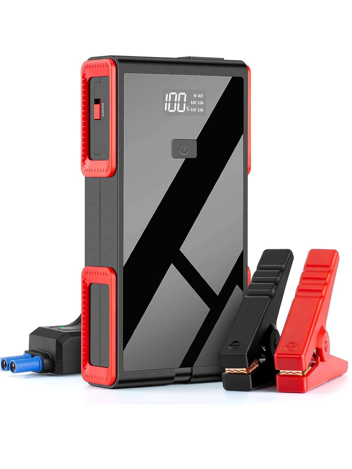 跳起器,4500a頂峰,22000mah鋰電池汽車跳起器電池套裝,可達到9l汽油或7l發動機,安全12v便攜電池啟動器電源包,帶有全屏幕和led燈 - 黑色 - 查看 1