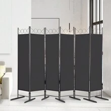 FCH 6FT 4-Fold Top With Shape 130g Polyester Cloth Plastic Feet Carbon Steel Frame Foldable Screen Black - Black - View 4