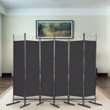FCH 6FT 4-Fold Top With Shape 130g Polyester Cloth Plastic Feet Carbon Steel Frame Foldable Screen Black - Black - View 1