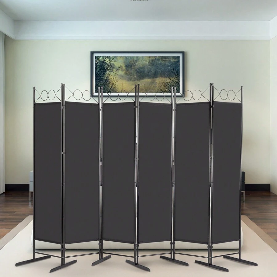 FCH 6FT 4-Fold Top With Shape 130g Polyester Cloth Plastic Feet Carbon Steel Frame Foldable Screen Black - Black - View 1