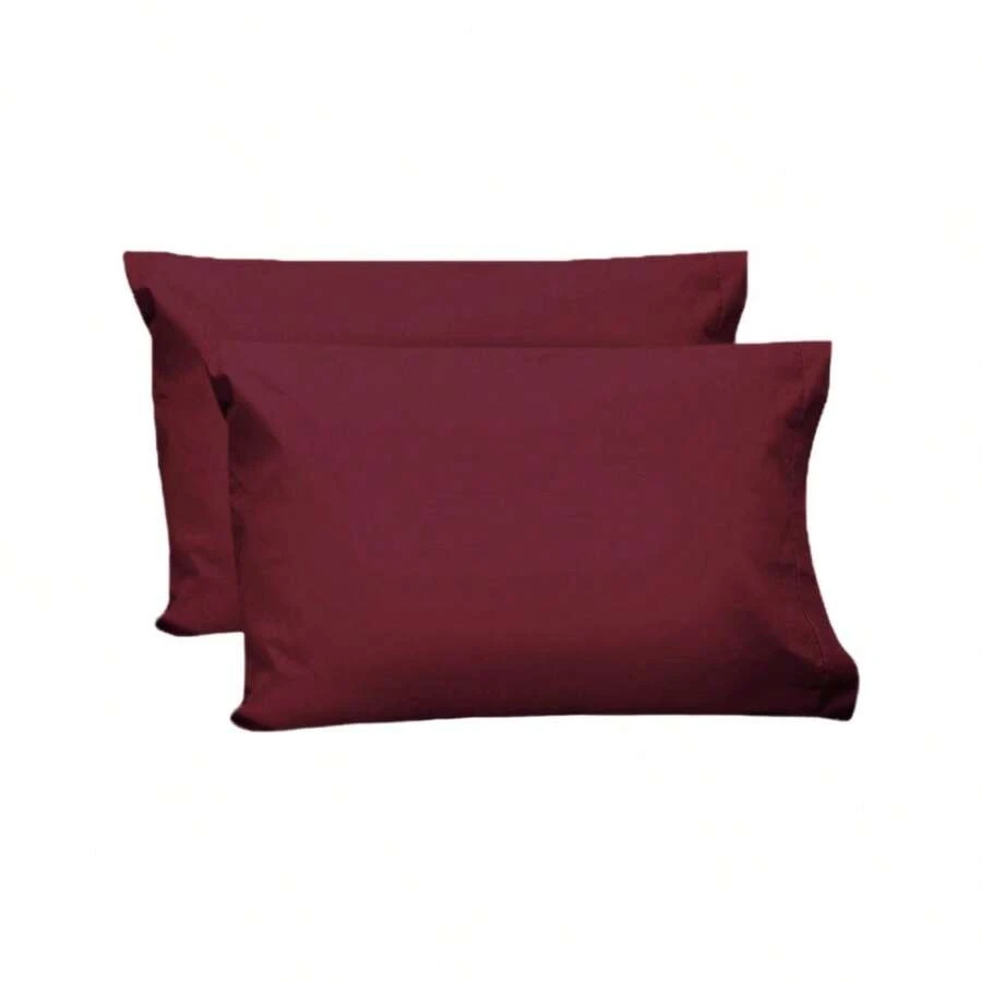 Par de Fundas De Almohada Tamaño Estándar Algodón Básico 200, Tejido Percál -15 Colores A Elegir - Vino Tinto - Ver 1