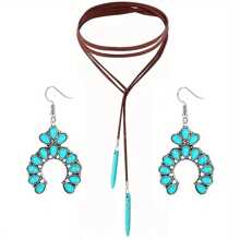 1 件/套西式牛頭、閃電、仙人掌、心形、花朵、綠松石和風格吊墜項鍊和耳環 - 白松石 - 查看 16