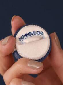 1件矽鑽鑽石訂婚戒指女士用婚戒,s925純銀許諾戒指,永恆戒指,周年紀念戒指,豪華精美珠寶禮物 - 銀色 - 查看 6