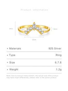 1 件優雅奢華 925 純銀、鋯石、精美多面切割女士戒指、訂婚或週年紀念禮物 - 金色 - 查看 4