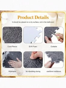 12pcs Plush Puzzle Foam Floor Mat Bay Window Mat Seat Mat, Square Interlocking Carpet Fluffy Area Rug, Protective Anti-Slip Comfort Seat Pads Foam Floor Mats, 11.8*11.8*0.4in Light Blue+Purple - Light Blue + Purple - View 8