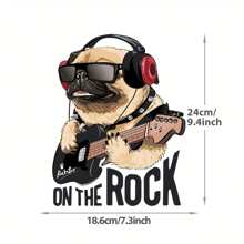 1 件吉他狗服裝熨燙貼花 Diy 搖滾音樂動物 Htv 熱轉印貼紙適用於枕頭背包兒童 T 卹 - 彩色 - 查看 2