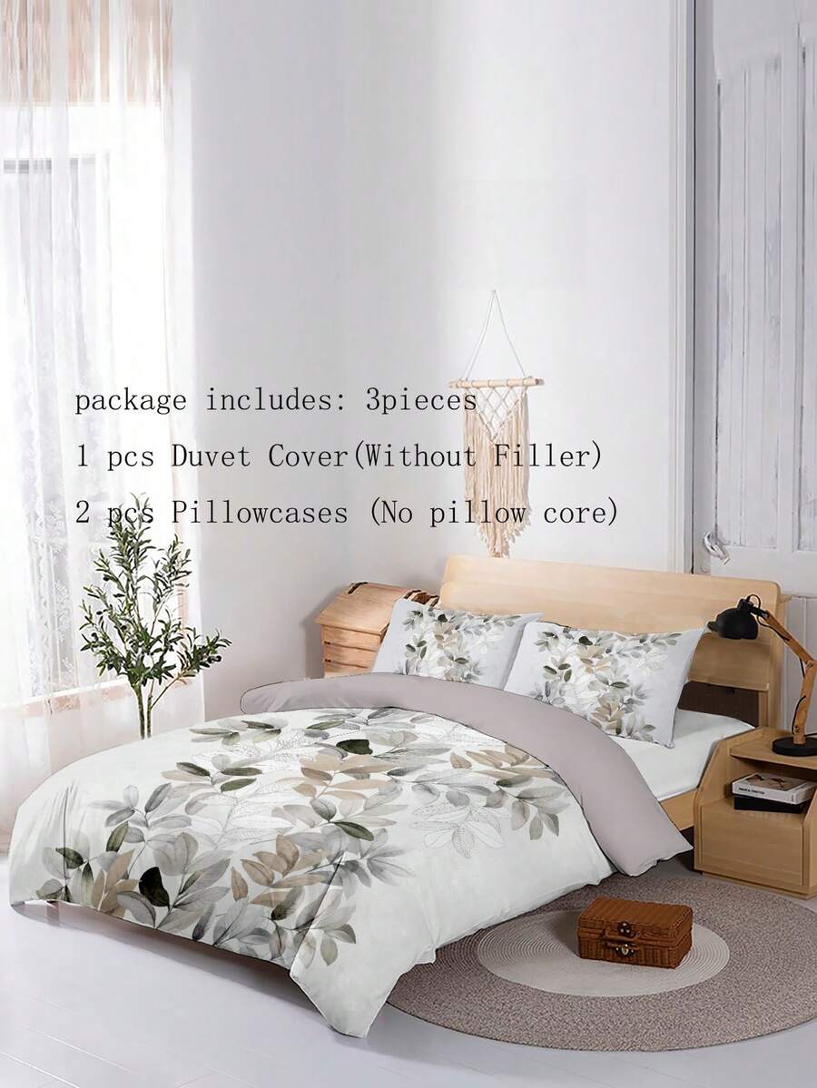 Leaf Pattern Duvet Cover Set Without Filler SHEIN USA