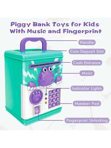 Valentine's Day Ealing Piggy Bank For Boys Girls,Electronic Mini ATM With Digital Password Cash Coins Bills,Kids Safe Money Box,Christmas Birthday Gifts For Kids - 綠色 - 查看 2