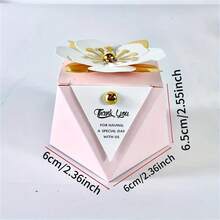 50pcs Exquisite Multifaceted Triangular 3d Flower Gift Box With Gold-Color & White Card And Delicate Flowers For Wedding, Party, Birthday, Candy, Pastry, Chocolate, Jewelry, Guest Favor And Decoration - Green+Gold Card - View 2