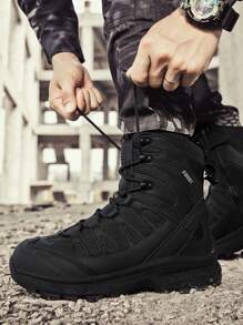 1双男鞋，男士黑色劳保鞋，男士户外工作鞋，户外徒步旅游探险靴，野外训练靴，户外运动登山靴，雪地靴 - 黑色 - 查看 2