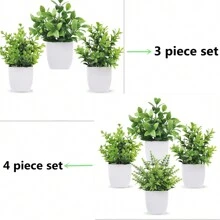 1PC/2PCS/3PCS/4PCS White Flower Pots Artificial Plants With Small Artificial Fake Plants, Including Flower Pots For Indoor Home Decoration, Office Centerpieces, Bathroom And Bedroom Decoration, With Plastic Eucalyptus And Miniature Wheatgrass Plants, Perfect For Indoor Desk Artificial Plant Decoration