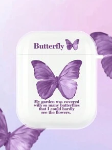 1入紫色英文字母和蝴蝶圖案印花tpu耳機盒,有紫色珠狀蝴蝶吊墜,適用於蘋果耳機 - 彩色 - 查看 4