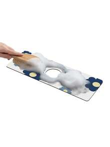 Polyester Technology Velvet Material Water Tap Mat - Simple & Nordic Style, Water Absorbent, Easy To Clean, Anti-Skid Rubber Bottom, Suitable For Kitchen/Bathroom, Cup Coaster, 1pc - Blue and White - View 11