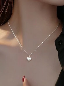 1條簡約優雅的s925純銀拉絲心形吊墜項鍊,適合女士日常佩戴,全兼容鎖骨鏈,輕奢質感 - 銀色 - 查看 8