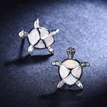 1 對夏威夷海灘珠寶海洋動物可愛海龜耳環海龜藍色人造蛋白石耳環女士時尚耳環 - 白色 - 查看 3