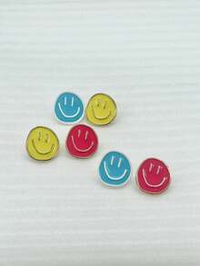 3對/組時尚極簡鋅合金微笑臉耳釘 - 彩色 - 查看 4