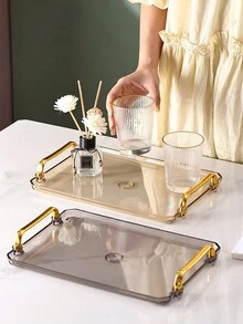 1個方形托盤,適用於家庭、酒店,輕奢枯燥水果盤,大容量客廳杯子、盤子、收納盤、收納裝飾 - 煙灰色 - 查看 7